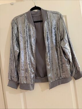 Target, Ladies  Silver Shimmery Bomber Jacket - Women's. Large. NEW